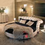 欧式圆床双人床美式新古典高档酒店别墅布艺圆形床创意实木婚床