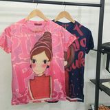 2016夏季新款陆心媛卡通印花短袖T恤女可爱MM最爱圆领套头上衣