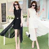 夏季新款韩版女装大码修身显瘦中长款无袖雪纺连衣裙女两件套女裙