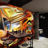 抽象油画吉他咖啡厅墙纸 酒吧ktv背景墙大型壁画 主题餐厅壁纸