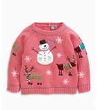 正品现货包邮 英国代购NEXT童装秋冬女童粉色圣诞雪人麋鹿针织衫