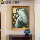 大美术现代简约纯手绘孔雀动物玄关客厅油画装饰有框挂画白雀同舞