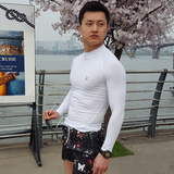 夏季超薄高领男T恤运动健身防晒服长袖修身高弹冰丝韩式打底垂钓