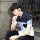 夏季短袖衬衫男青年韩版潮修身薄款格子衬衣称衫寸衫半袖学生休闲