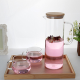 包邮耐高温玻璃凉水壶 竹木盖夏日果汁杯1.5L大容量茶壶玻璃茶具