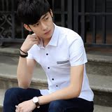 2016夏季韩版男士短袖白衬衫三条杠半袖寸衣修身纯棉村衫休闲装杉