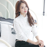 长袖蕾丝雪纺女衬衫2016秋装新款韩版修身显瘦职业大码装白衬衣