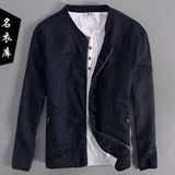 2016春季男士休闲夹克亚麻外套修身纯色中国风复古男装棉麻夹克衫