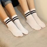 二条杠袜子四季中筒常规款男女情侣袜条纹运动袜纯棉袜 5双包邮