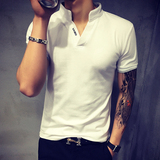 韩版夏装短袖男装polo衫卡宾休闲短袖男士修身V领半袖纯色T恤男潮