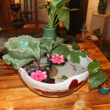 流水器陶瓷喷泉雾化加湿器摆件 客厅水景风水轮招财鱼缸桌面装饰