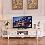 欧式天然大理石电视柜茶几组合全实木白色雕花简约电视柜椭圆地柜