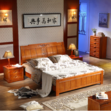 实木床1.8双人婚床现代中式橡木床 1.5米卧室单人床小户型木头床