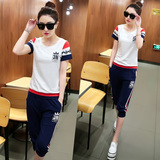 女式运动套装女夏短袖七分裤休闲大码三叶草运动服套装两件套韩版