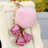 韩国创意礼品可爱花朵獭兔毛绒汽车钥匙扣女包挂件钥匙链毛球饰品