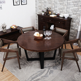 实木大圆桌圆形餐桌loft做旧铁艺饭桌会议休闲咖啡桌客厅桌小茶几