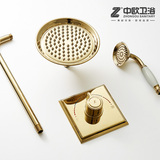 中欧卫浴 古典暗装淋浴套装全铜方形花洒混水阀冷热水龙头 金色