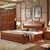 实木床橡木现代中式简约1.51.8米储物高箱双人床婚床卧室家具特价
