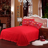 纯棉床单单件 全棉布加厚 双人床单特价床罩 婚庆床单红色绿色款