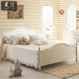 公主床田园韩式雕花 白色实木床1.8米 卧室双人床1米5婚床简易床