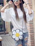 夏季甜美太阳花白色包链条包女童潮包手机夏天包包花朵时尚斜跨包