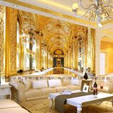 3d立体大型壁画卧室欧式墙纸奢华客厅背景高档金色无纺布宫廷壁纸