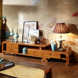 客厅实木橡木电视柜组合套装伸缩简约现代中式地柜小户型电视机柜