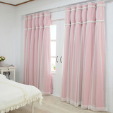 韩式公主风半遮光韩国双层粉色蕾丝窗帘成品田园小清新落地窗卧室