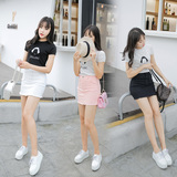 夏季新款韩版时尚套装裙短袖修身针织衫两件套高腰包臀牛仔短裙女