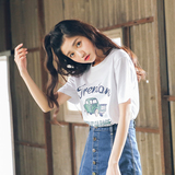 夏季新款韩国东大门休闲宽松可爱学生卡通字母纯棉圆领短袖T恤女