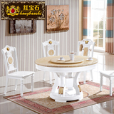 大理石餐桌欧式餐桌圆形白色现代橡木实木法式别墅餐桌椅组合8人