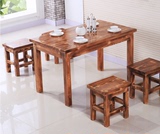 实木饭店快餐面馆桌椅长方形小吃店大排档桌子餐桌椅组合复古简易