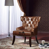 美式拉扣实木餐椅做旧软包椅子皮艺新古典酒店咖啡厅书桌椅休闲椅