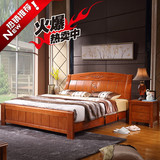 新款现代中式豪华实木床1.5米1.8米高箱床储物床婚床双人床橡木床