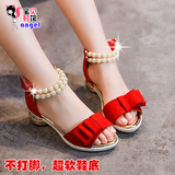 新款时尚红色中大童公主凉鞋高跟女孩子韩版夏季儿童鞋小学生鞋子
