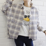 韩版中长款格子衬衫女 2016春季学院风复古休闲宽松显瘦长袖衬衣