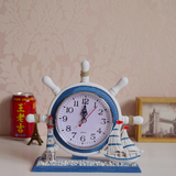 包邮 卧室装饰台钟 客厅木质钟表摆件 地中海航海舵手座钟 台钟