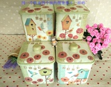 特价中号手工曲奇饼干铁盒 方形鸟语花卉系列 包装盒 烘焙礼品罐