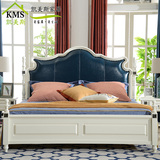 凯美斯 美式床乡村1.5真皮床 地中海双人婚床1.8米高箱实木杉木床