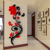 蔷薇花3d亚克力立体墙贴画客厅玄关过道温馨创意家居背景墙壁装饰