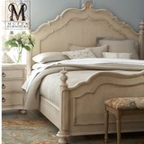 慕妃高端定制卧室家具美式欧式新古典实木雕花做旧双人床