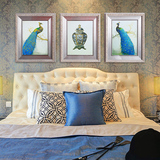 欧美式客厅卧室装饰画现代简约墙壁画三联画有框挂画蓝孔雀