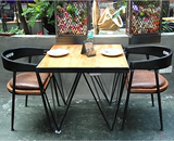 美式复古休闲桌椅组合 铁艺实木双人餐桌椅 北欧LOFT做旧餐桌椅
