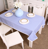 田园桌布防水 蓝色格子长方形餐桌布茶几桌布布艺棉麻可定制