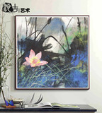沁古新中式花鸟荷花油画客厅玄关书房装饰画现代简约抽象壁画挂画