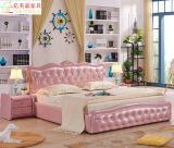 定制1.35米儿童床现代简约软床婚床真皮床欧式粉红色公主床双人床