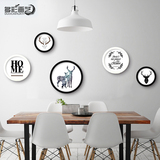 客厅装饰画 餐厅北欧现代圆形麋鹿创意壁画组合墙画黑白玄关挂画