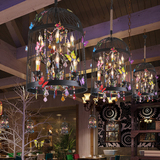 复古铁艺酒吧中式餐厅服装店咖啡厅中式蝴蝶彩色蜡烛水晶鸟笼吊灯