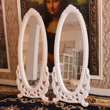 欧式落地全身试衣镜穿衣镜 美式简约卧室圆形雕花全身镜穿衣镜子