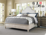 新品美式乡村布艺床1.8米双人床白色橡木做旧婚床法式田园软包床